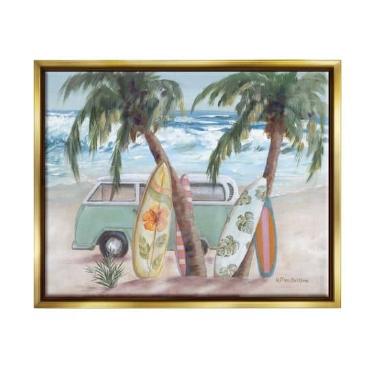 Stupell Industries Summer Waves Tropical Van Surfboards Floater Framed Art